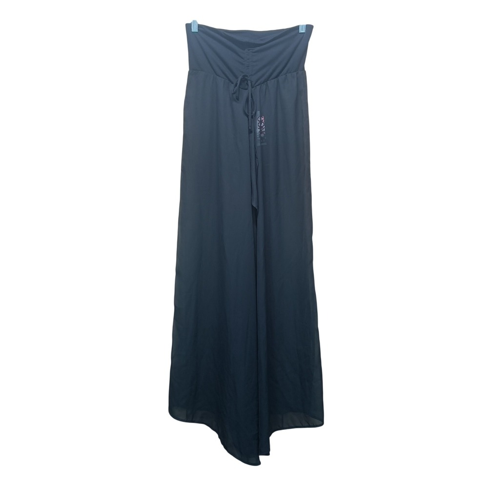 Bongo Womens S Black Strapless Maxi Sheer Swim Cover Up Dress Drawstring NWT Y2K